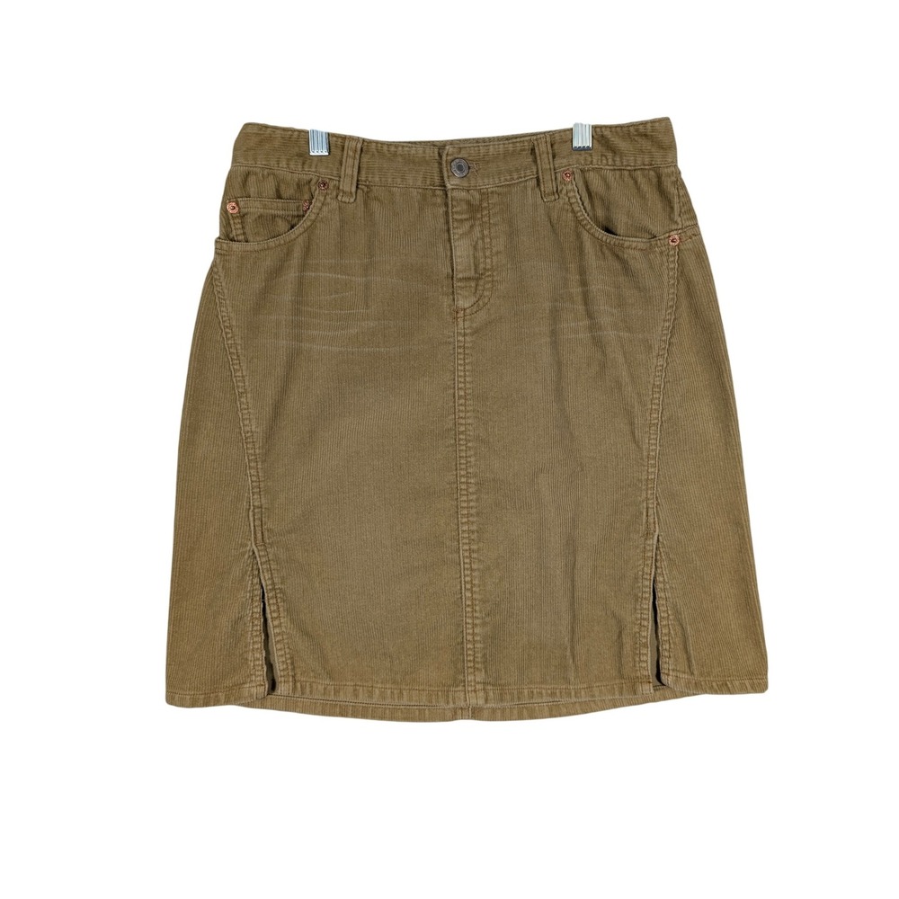 American Eagle Corduroy Skirt Women 0 Tan‎ Mini Stretch Front Slits Casual Boho